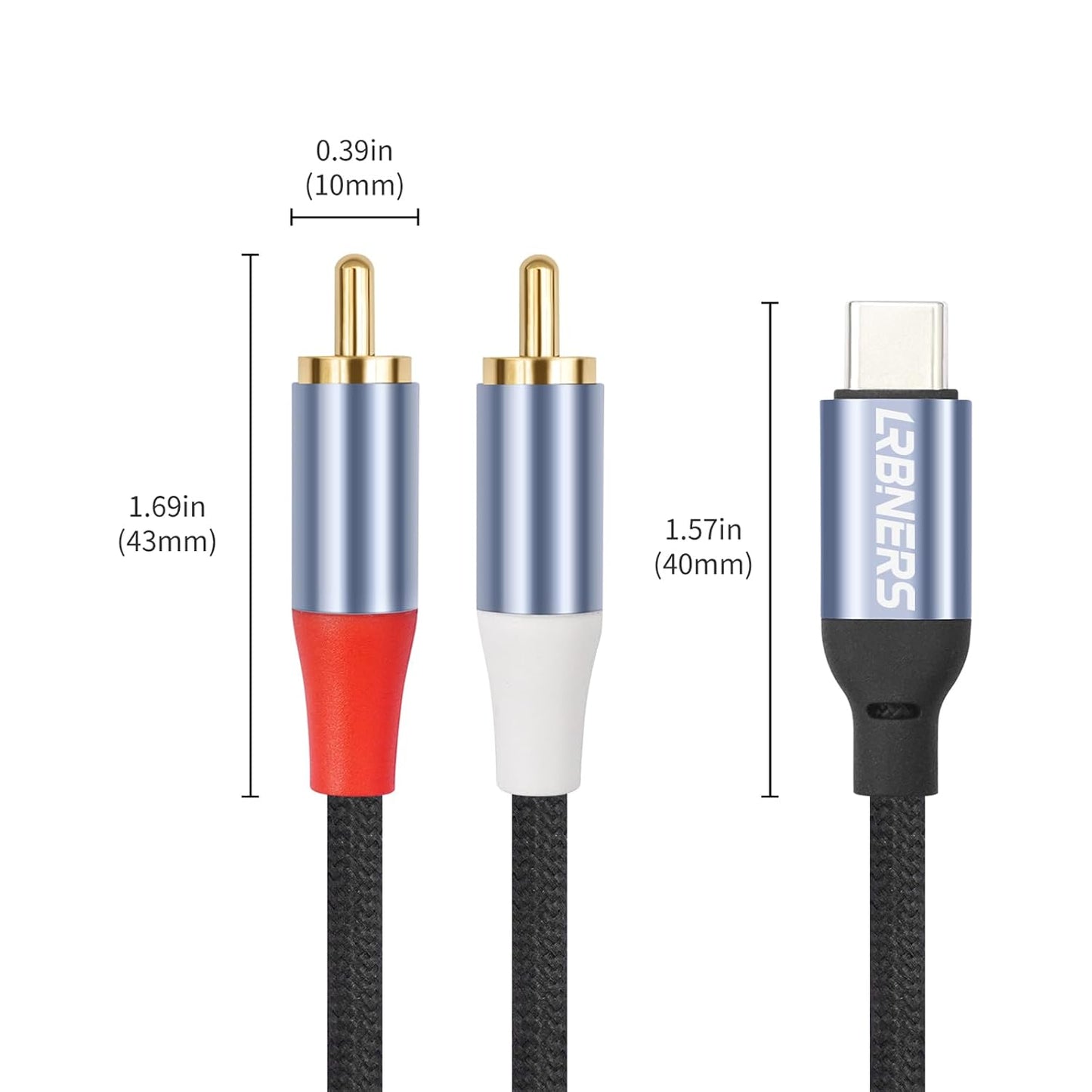10FT USB-C to Dual RCA Cable - Digital to Analog Audio Cable with DAC Chip, Gold-Plated RCA Connectors, Dual-Shielded