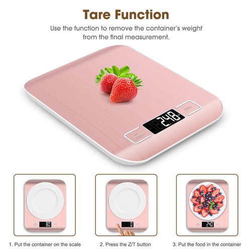 Mik-Nana Digital Kitchen Scale - 10kg/22lb Capacity, Pink Color, Precise 1g Graduation, Easy Clean Stainless Steel