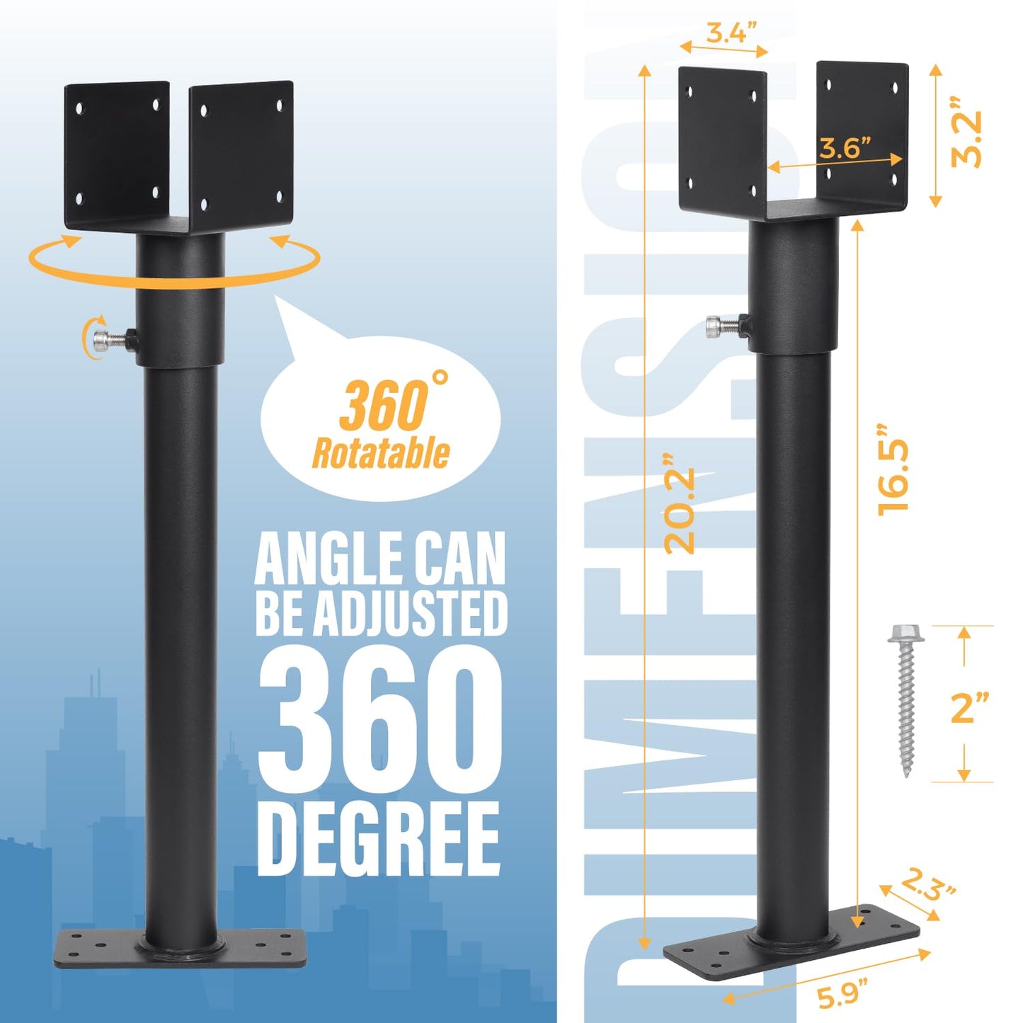 3 Pack 304 Stainless Steel 3.6" Heavy Duty Saddle Roof Riser for Patio Pergolas, 18-1/4" High (Black)