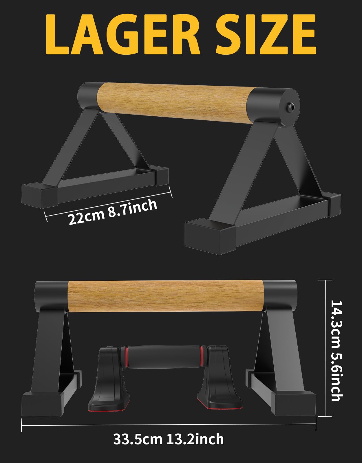 Fit4Fun Wood Push Up Bar Set, 2PCS Non-Slip Handstand Bars, Parallettes Bars for Calisthenics and Push-Up Workouts, Solid Wood Grip with Metal Frame, Supports 550 LBS