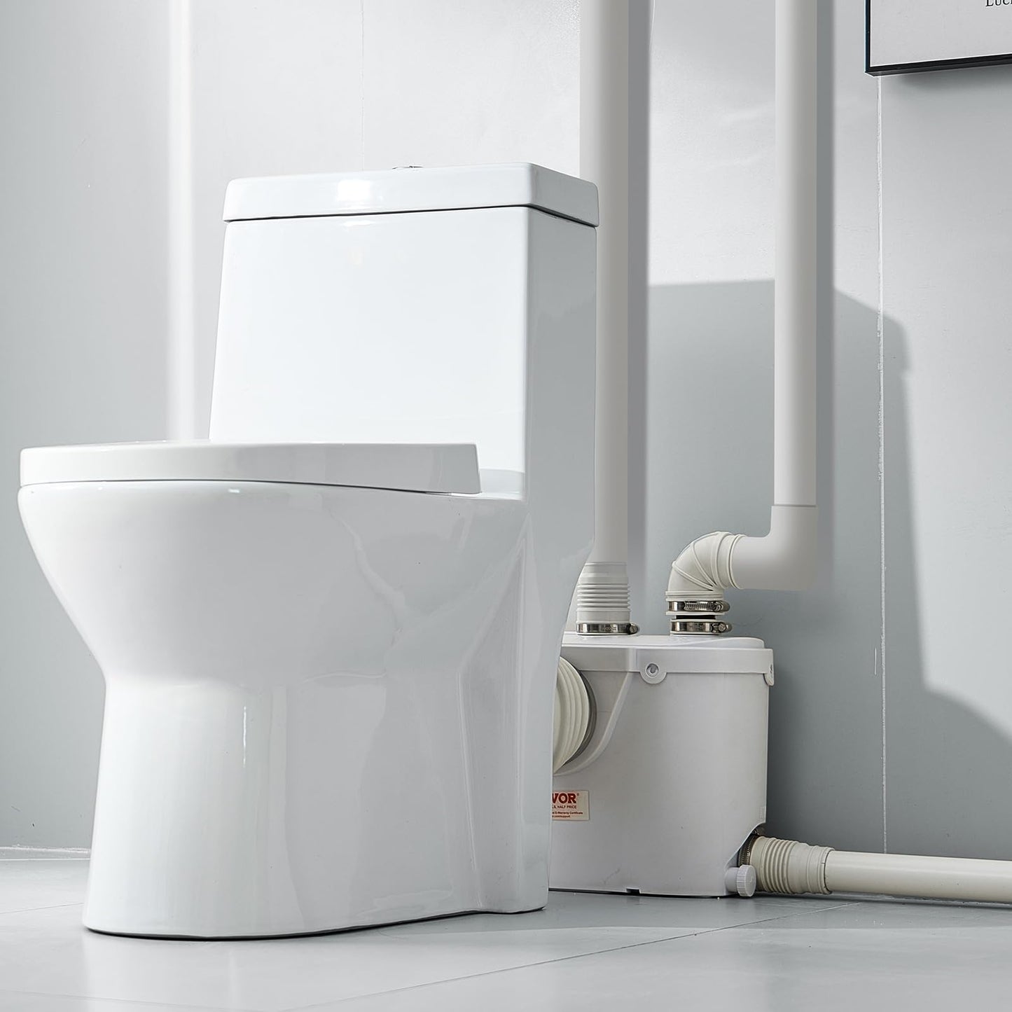 VEVOR 500W Macerator Pump, 29 GPM Flow, 26 ft/8 m Head, Macerator Sewerage Toilet Pump with 4 Water Inlets, Waste Water Disposal Upflush Machine for Toilet, Basement, Shower, Sink, Laundry, Bathtub