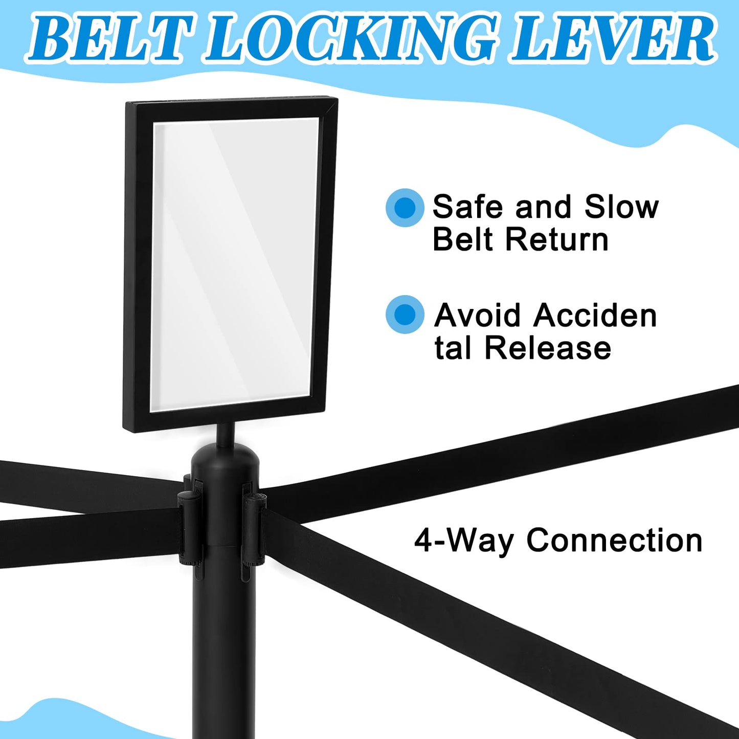 Geelin 12 Pack Heavy Duty Crowd Control Stanchions Stainless Steel Stanchion Set with Safety Barrier Post with Retractable Belt and Sign Holder Crowd Control Barrier (9.8ft,Black)
