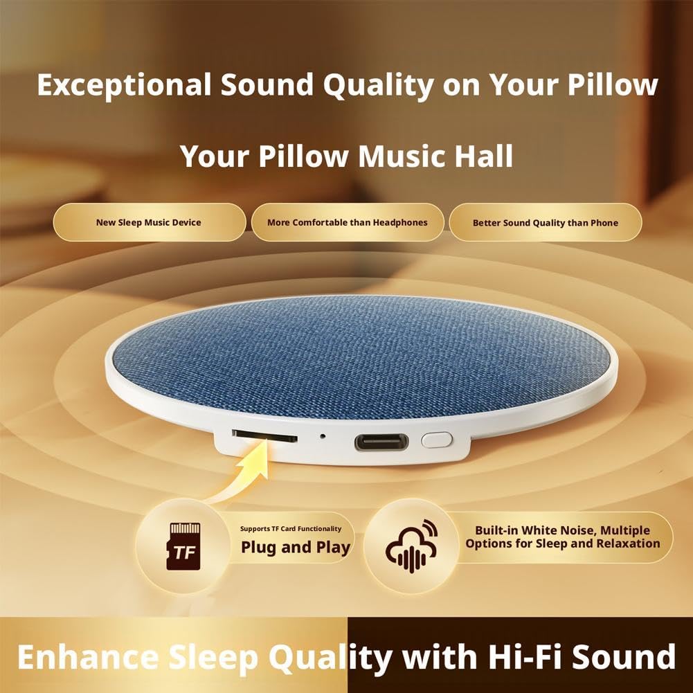 Generic 12mm Bluetooth Pillow Speaker for Sleeping, Under Pillow Sound System with Thin Design for Side Sleepers, White