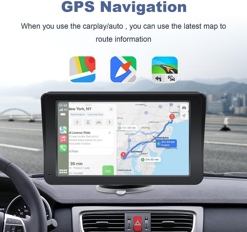 EVCONN 7'' Wireless CarPlay CarPlay Screen for Car, Apple CarPlay & Android Auto, Portable HD Touch Screen Car Stereo