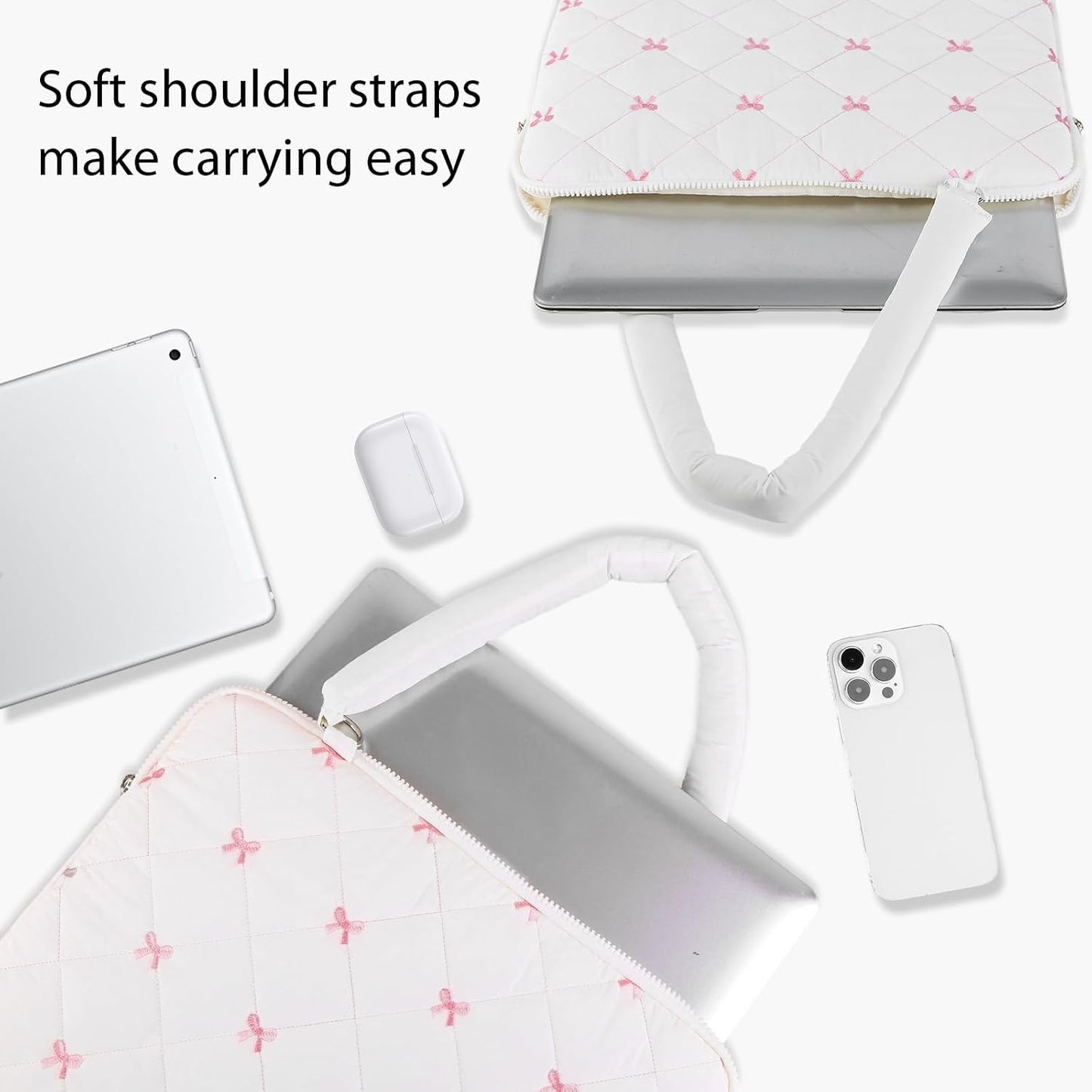 Generic 13-15 Inch 13-14inch) Cute Bow Laptop Case Coquette Puffy Laptop Sleeve Accessories Aesthetic Quilted Computer