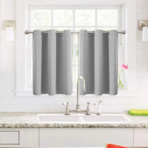 ChrisDowa Small Window Curtains - Grommet Thermal Insulated Room Darkening Panels (Light Grey, 52 x 36 Inch)