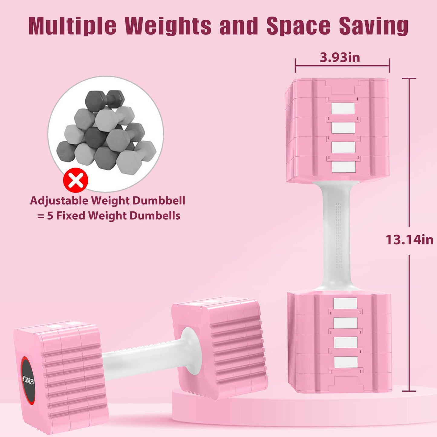 Adjustable Weight Dumbbells Set of 2, 3.4lb/5.7lb/8lb/10.3lb/12.6lb Each Hand Weight Sets for Women/Men, Adjustable Dumbbells Set for Home Gym Fitness Workout Strength Training