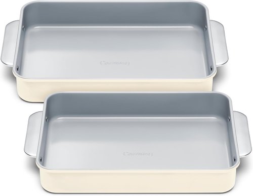 Caraway Non-Stick Ceramic Rectangle Pan Duo - 9”x13” - Naturally Slick, Non-Toxic & PTFE Free - Ideal for Brownies & Lasagnas - Cream