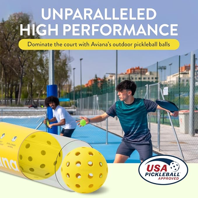 Aviana Outdoor Pickleball Balls - USAPA Approved for Tournament Play | Durable 40-Hole Design | Ideal for All Skill Levels | 6, 12 & 48 Packs