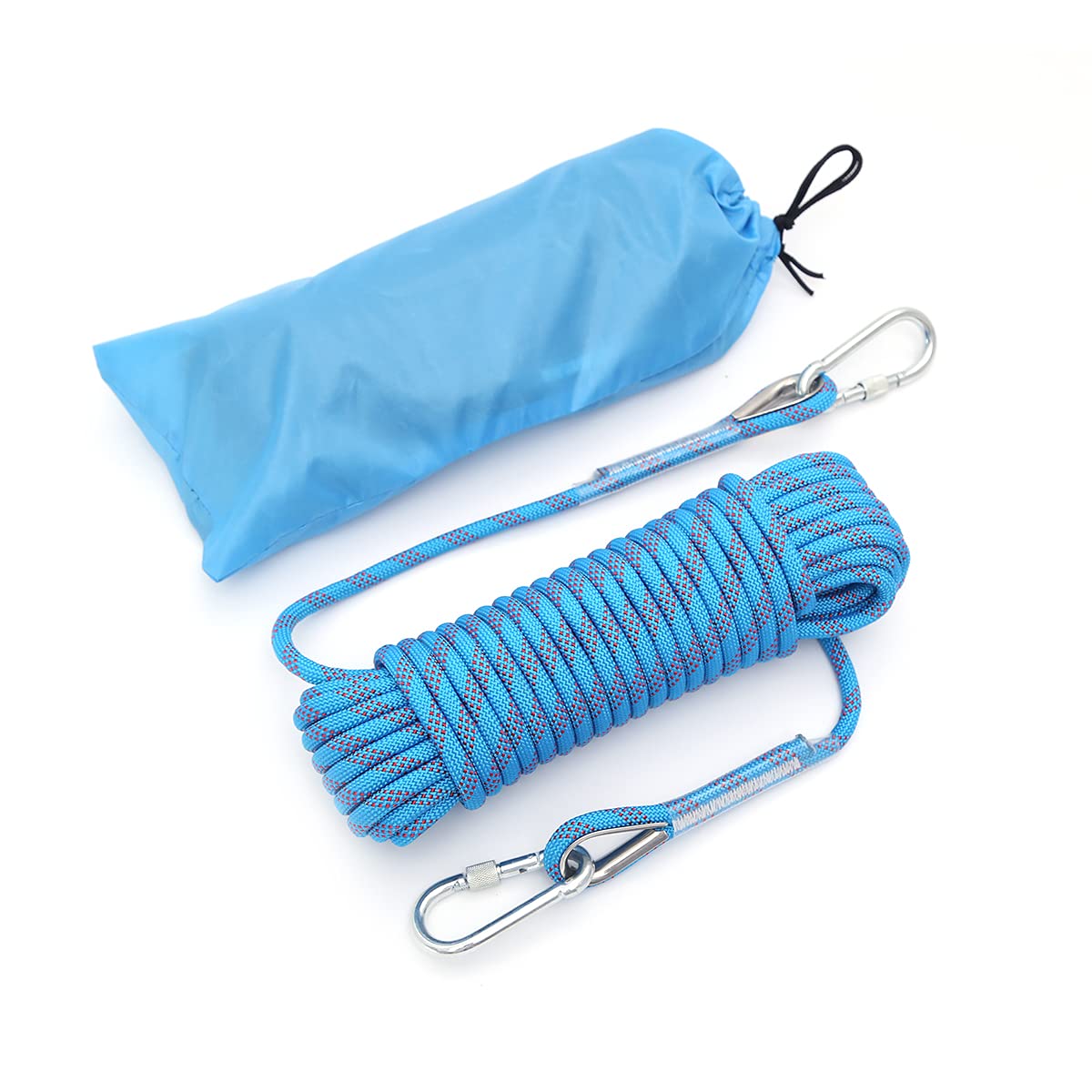 Outdoor Climbing Rope 12MM Diameter 10M(32ft) 20M(64ft) Static Rock Climbing Rope,Tree Climbing Rappelling Rope,Escape Nylon Rope,Ice Climbing Equipment Fire Rescue Parachute Rope with 2 Steel Hooks