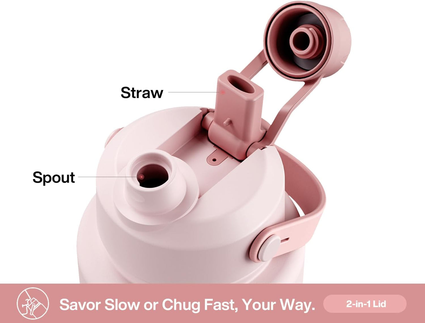 POWCAN 40 oz Insulated Water Bottle - 2-in-1 Straw & Spout Lid, Keeps Drinks Cold 24H | Cotton Candy