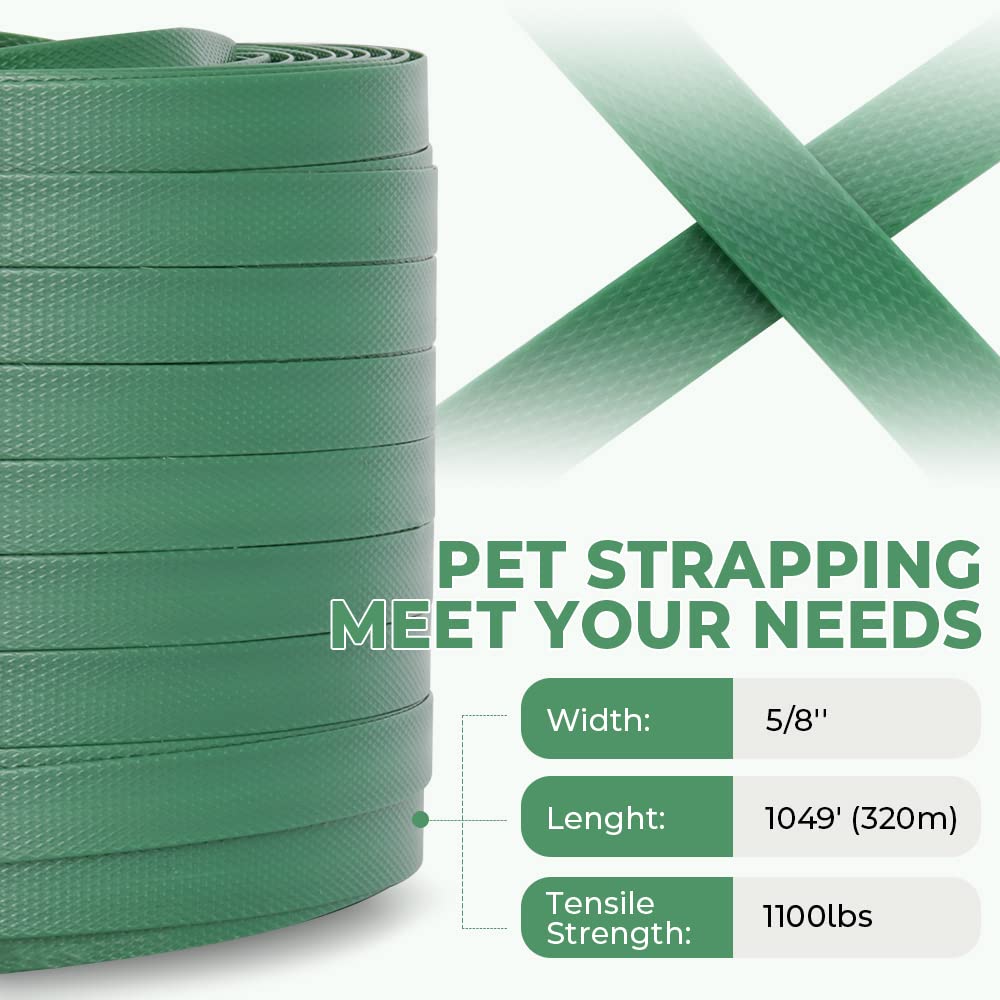 Flyrivergo 5000mah Electric Strapping Machine + Three 1046' Polyester(PET) Heavy Duty Strapping Roll (Adaptive)