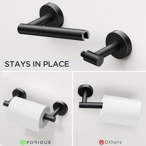 FORIOUS Bathroom Accessories Set - Modern SUS304 Stainless Steel 24-Inch Towel Bar | Matte Black Finish