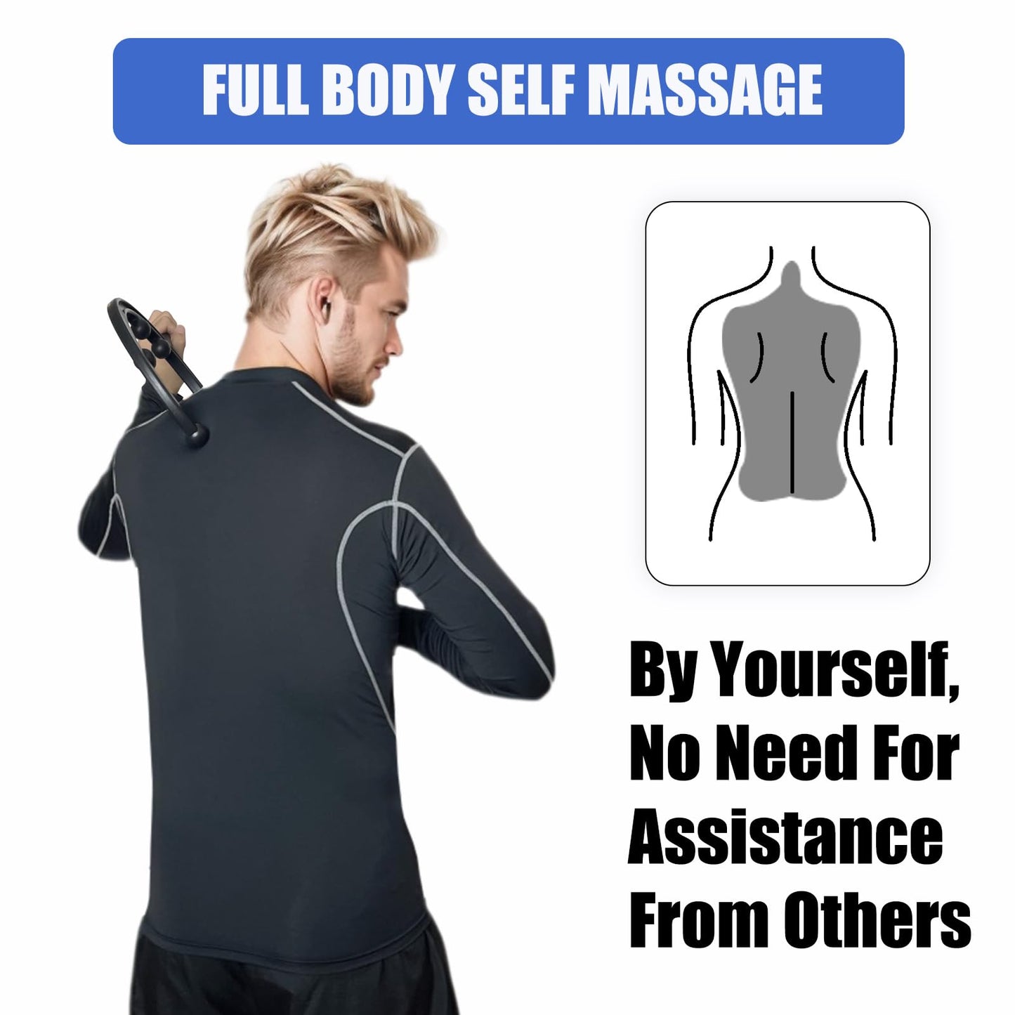 Trigger Point Massager & Back Cane- Deep Tissue Back Massage Tool for Muscle Knot Pain Relief (Back, Neck, Shoulder, Legs & Feet), Handheld Self Massage Cane with S-Shaped Dual-Section Design(Black)