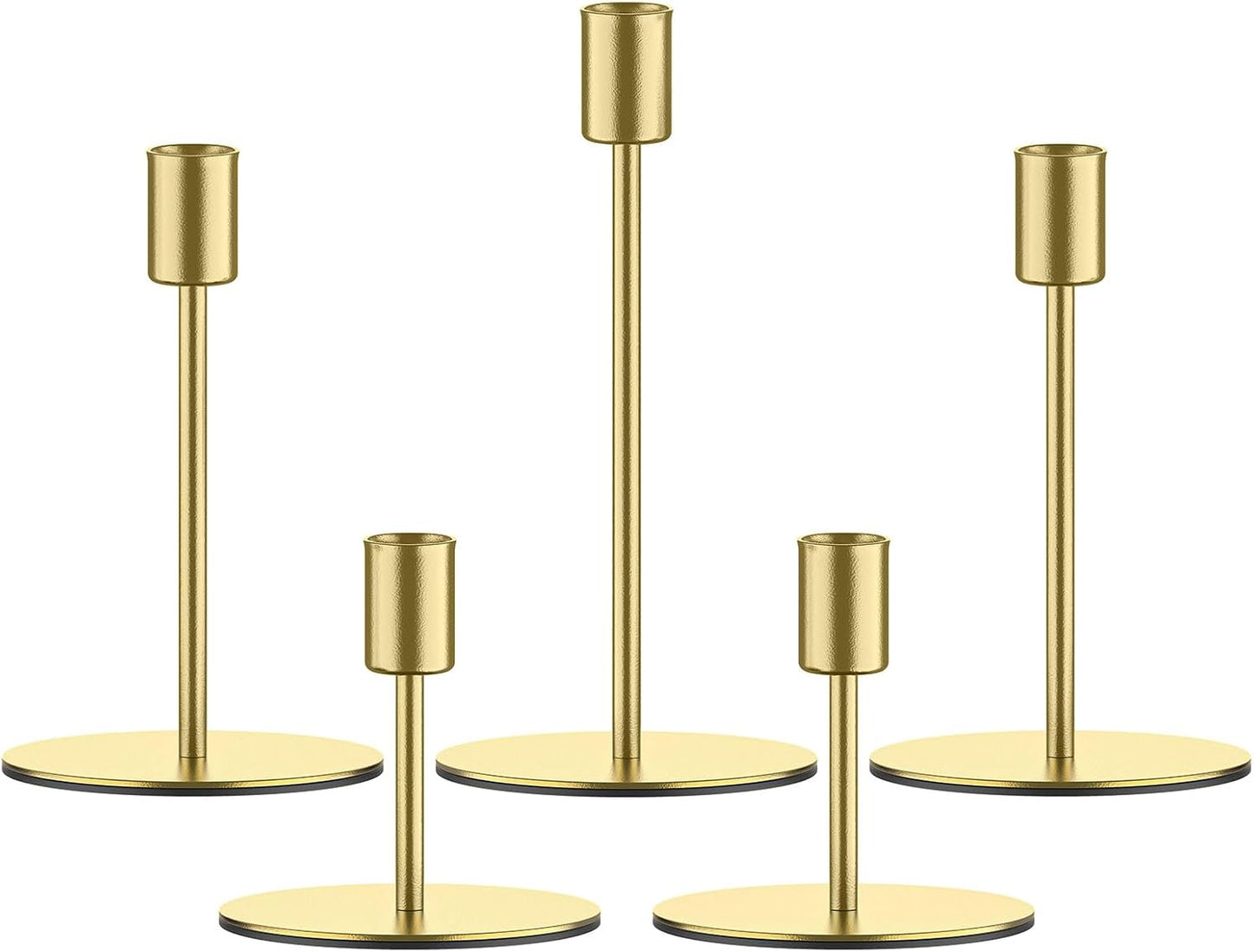Smtyle Gold Taper Candle Holders - Set of 5 Matte Finial for Elegant Wedding & Dining Table Decor