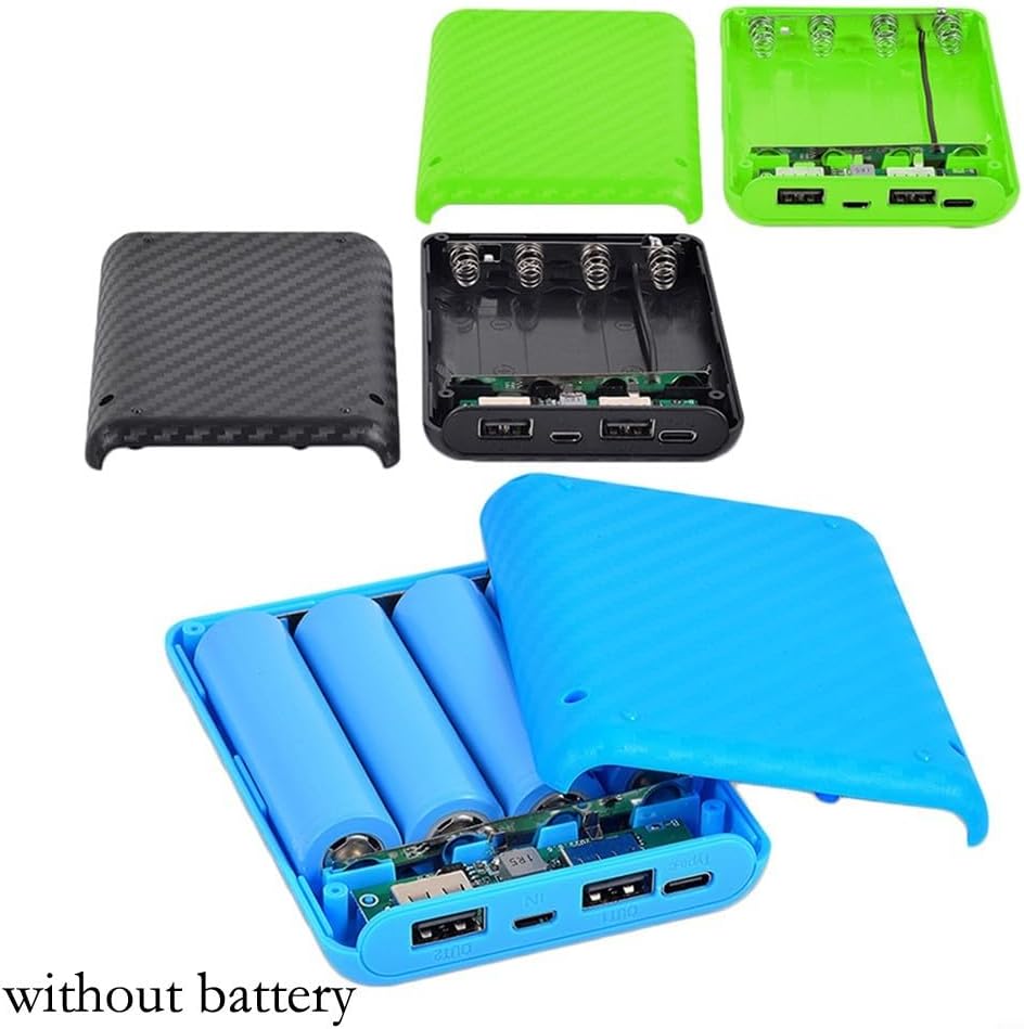 Floweringbeter 4 5V 2 4A, 5V 2.4A) Slots Power Bank Battery Box Charging Case with Type C and Mic Input, Dual USB