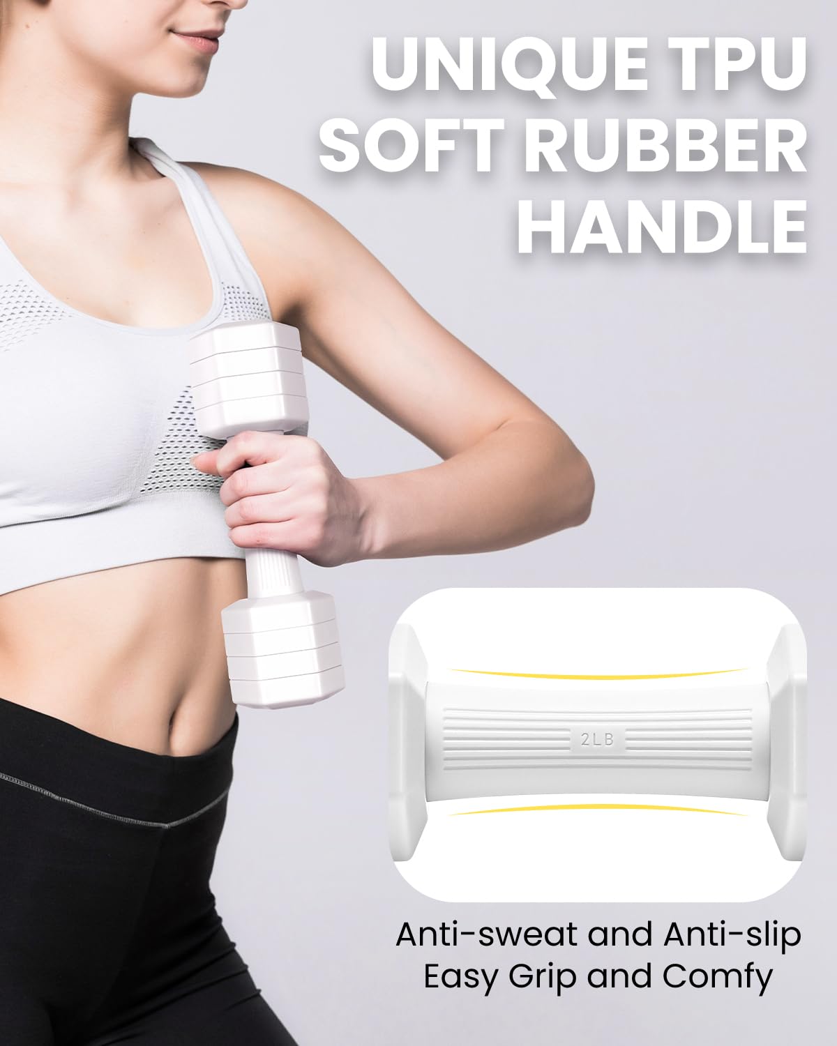 Adjustable Dumbbells Set, 4 in 1 Hand Weights Set for Women Men 10 LB Dumbbell Pair Each 2lbs 3lbs 4lbs 5lbs Weights Dumbbells Set with TPU Soft Rubber Handle for Home Gym Exercise Fitness - White