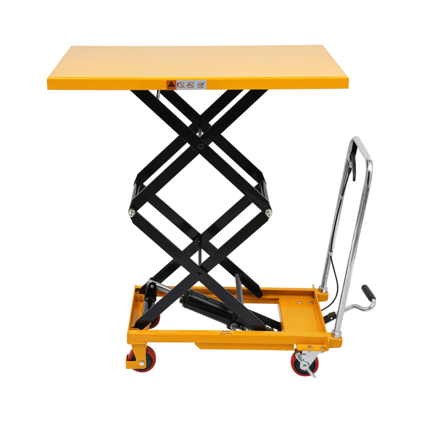 RYIRSHOH Hydraulic Lift Table Cart, 770lbs Capacity 49.6" Lifting Height, Double Scissor Lift Table Manual with 4 Locking Wheels for Material Handling & Transportation, Q235 Steel, Yellow