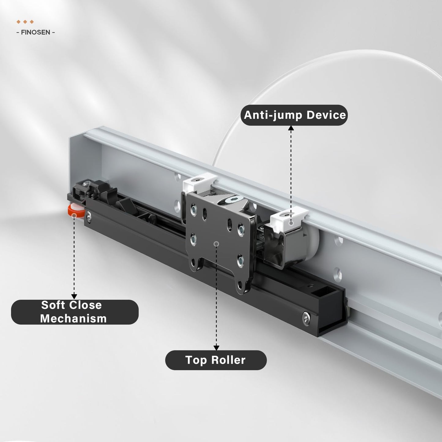 FINOSEN 38inch Concealed Sliding Barn Door Hardware with Soft Close Mechanism, Aluminum Track, Invisible Floor Track, Fit MIN Opening Width 28in, Wall Mount System(Door is not Included)