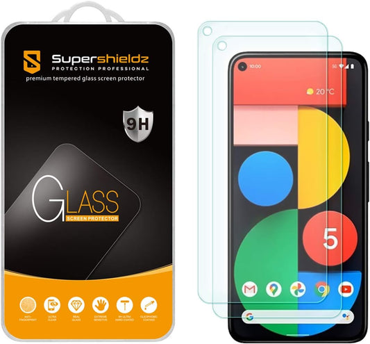 (2 Pack) 5 0.33mm, Supershieldz Designed for Google Pixel Tempered Glass Screen Protector, Anti Scratch, Bubble Free