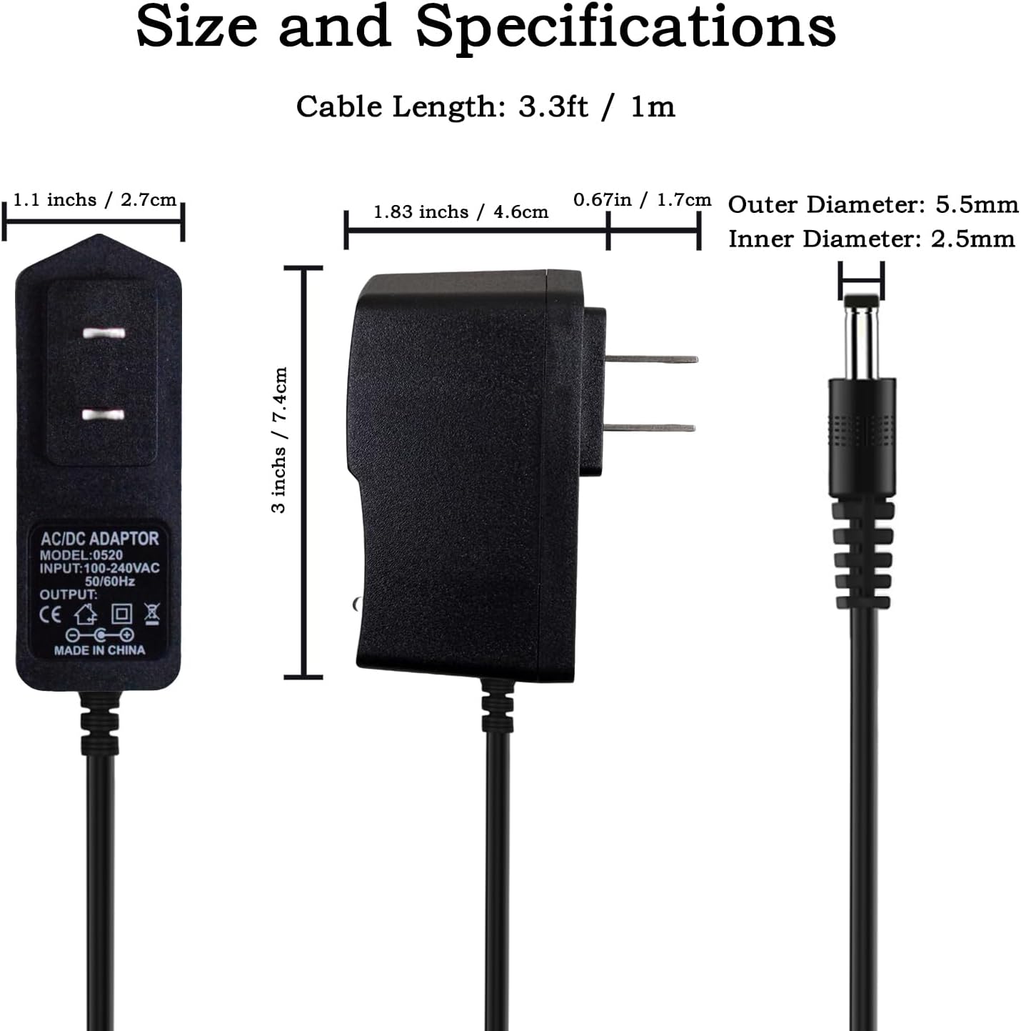 EGOCHALLENGER 4.2V 2A 100-240V 5.5x2.5mm (3FT Lithium Battery Charger Power Supply, AC to DC Adapter with Center