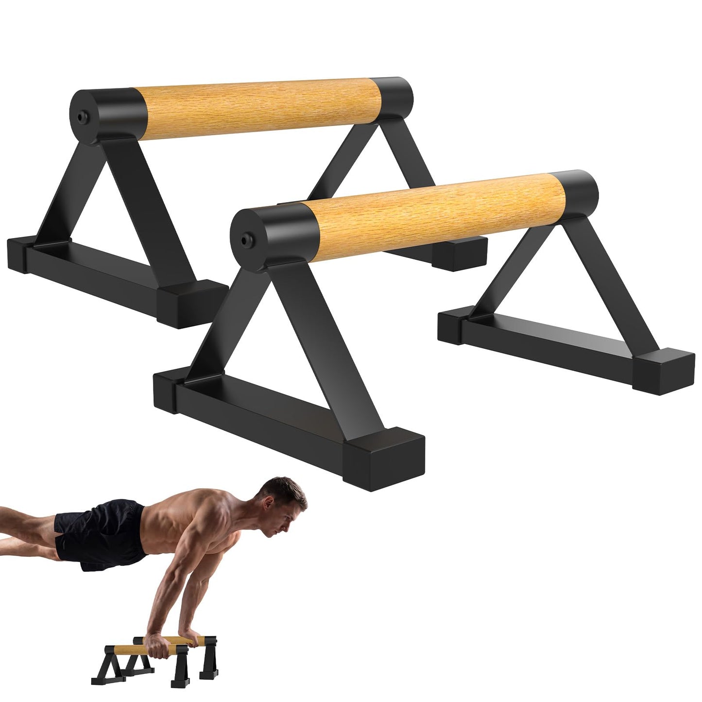 Fit4Fun Wood Push Up Bar Set, 2PCS Non-Slip Handstand Bars, Parallettes Bars for Calisthenics and Push-Up Workouts, Solid Wood Grip with Metal Frame, Supports 550 LBS