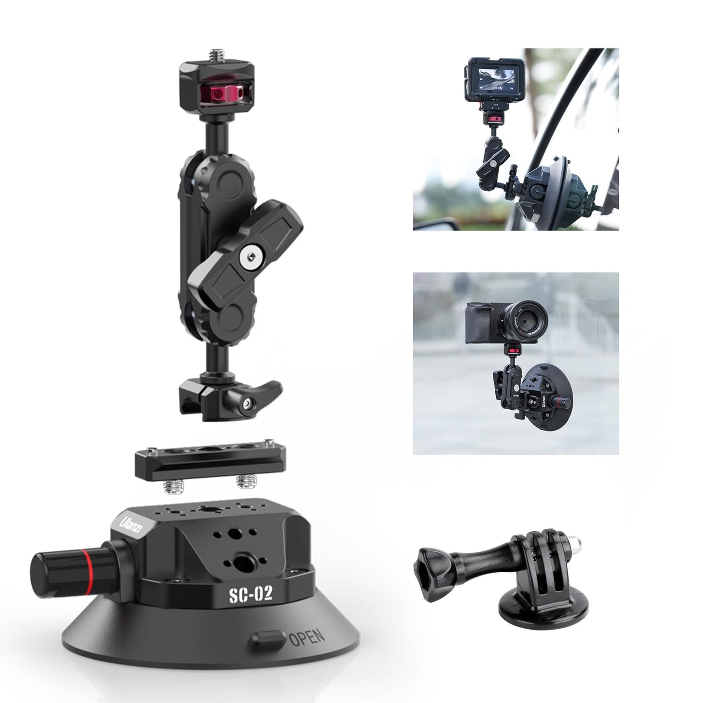 Ulanzi SC-02 Heavy-Duty Suction Cup Mount for Camera/Accessory (4.5"), Pump-actived Vacuum Camera Suction Cup Mount for Action Cameras w Quick Release NATO Magic Arm Car Boat Windshield Window Mount