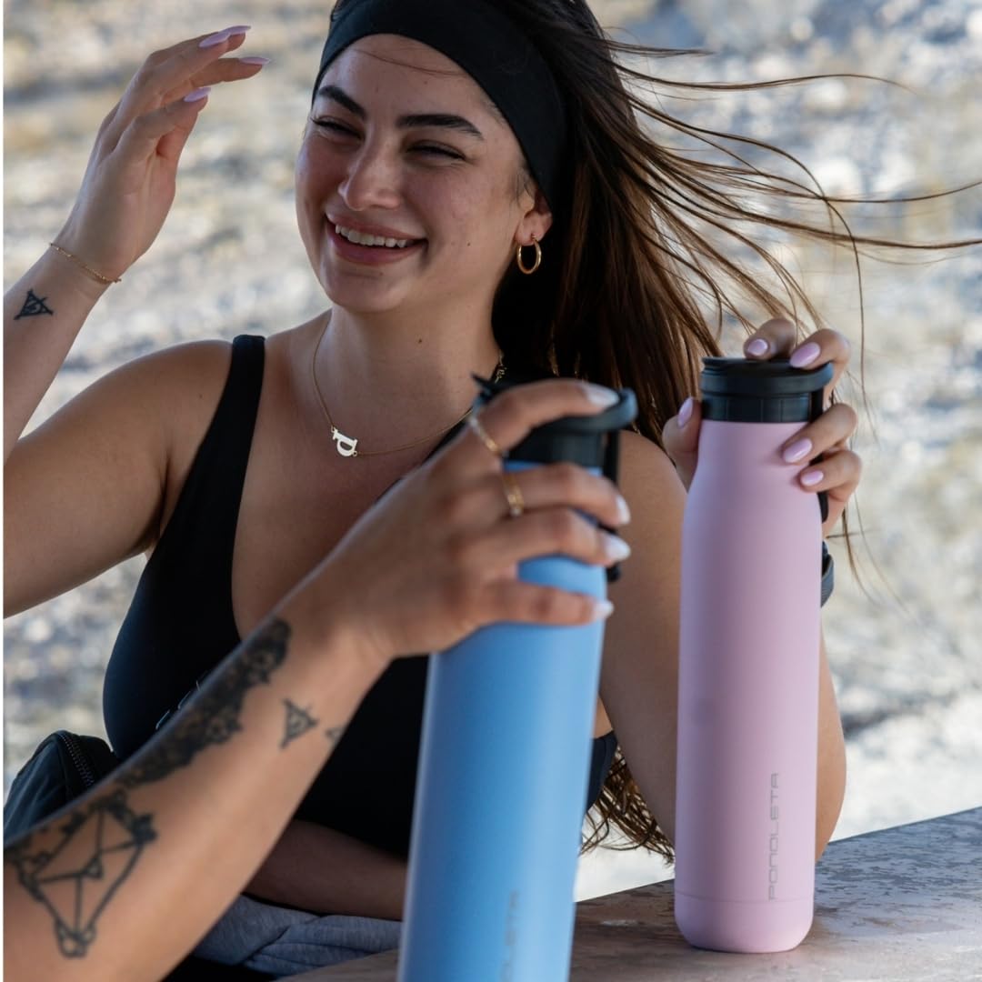 Ponoleta The Slim Bottle, Stainless Steel Water Bottle with Straw, Standard Mouth Water Bottle for Sports, Office and Travel, BPA-Free, Leak Proof