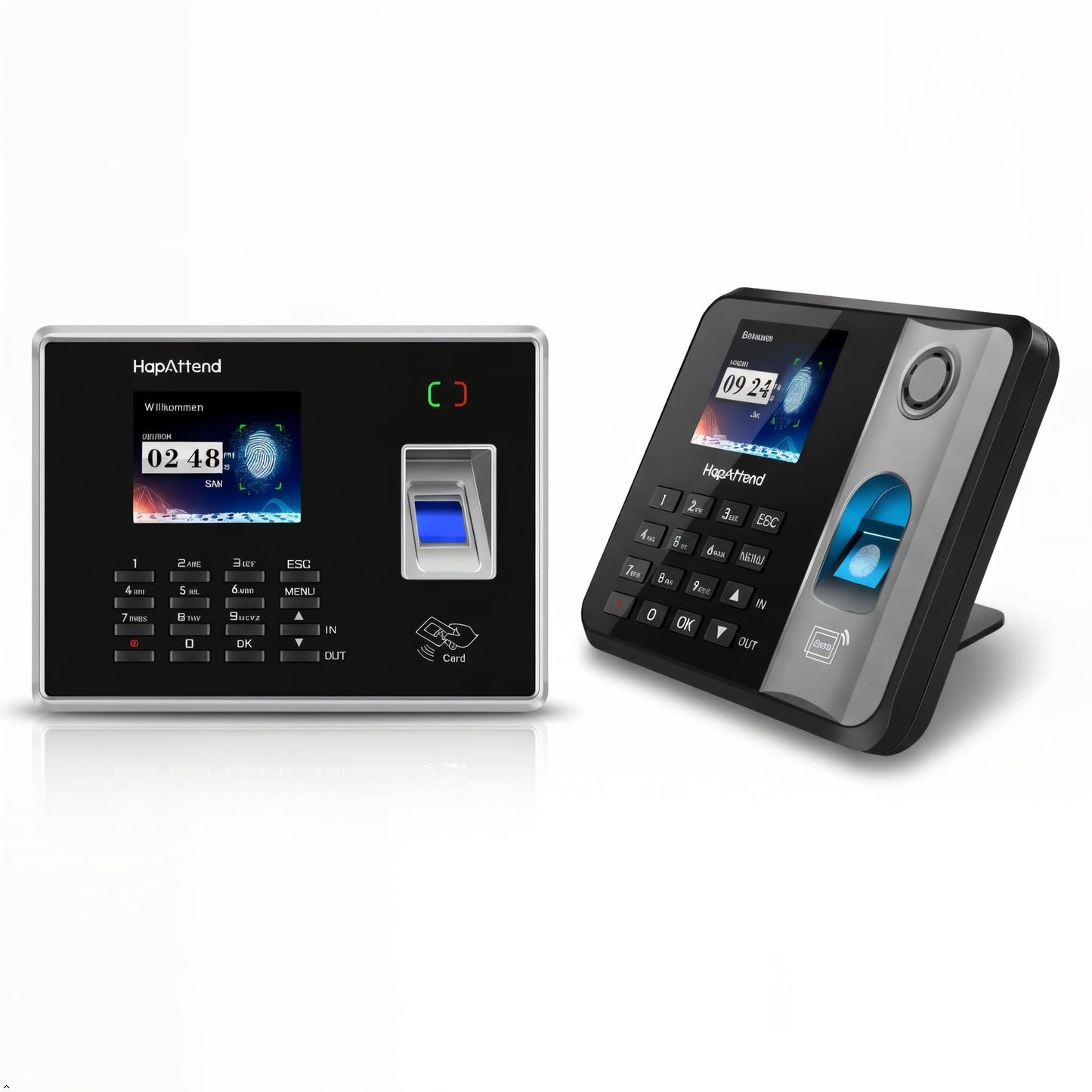 HapAttend Time Clocks for Employees Small Business Automatic Calculate Hours, H1＆H2 No Monthly Fees Fingerprint Time Clock, Standalone Biometric Clock in Machine for Employees with 5 RFID Cards