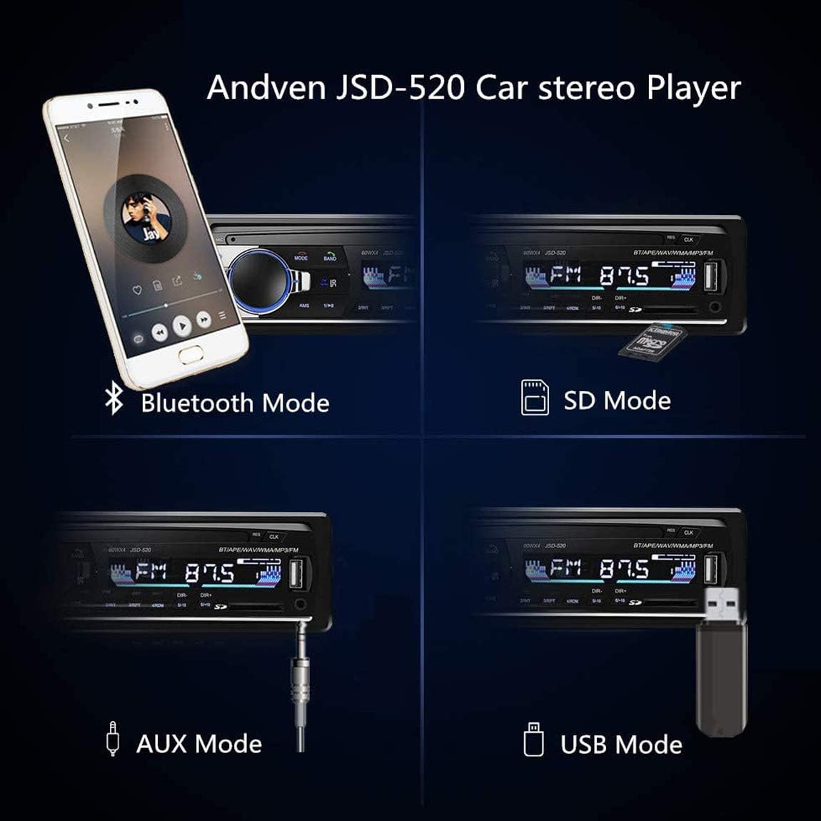 WEPARTICULAR 12V MP3 Single Din Car Stereo Car Radio Receiver Bluetooth Hands-Free, Audio Player USB Port SD Port AUX