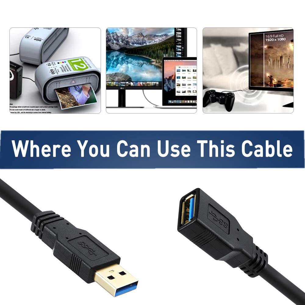 Qxcynsef 3.0 20 FT,5Gbps More,Black,20FT USB Extension Cable High Speed Data Transfer Extra Long A Male to A Female