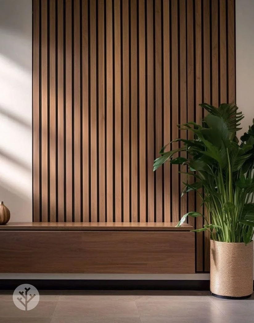 WVH Luxe American Walnut Acoustic Slat Wood Wall Panels, Measures 94.49" x 23.62", Premium Finish, Interior Decor for Walls & Ceilings, Noise Cancelling & Sound Absorbing for Home & Office, 2pcs