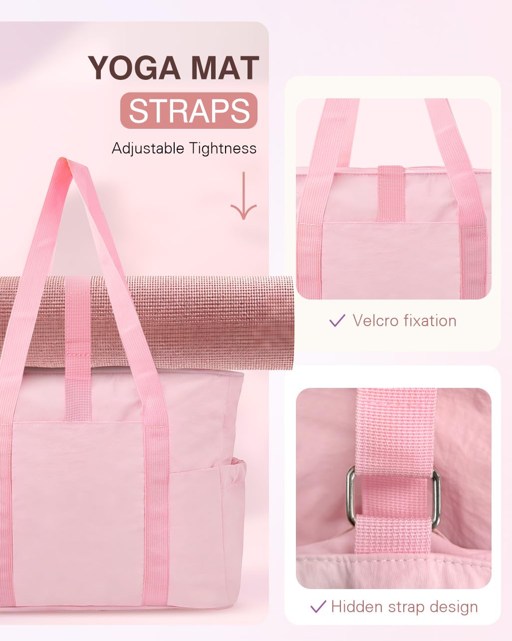 YANLIFY Tote Bag for Women, 26L Capacity Travel Purses Work Bag, Small Zipper Tote Bag for Travel Nurse Gym Teacher, Lightweight Nylon Shoulder Handbag with Hidden Yoga Mat Strap