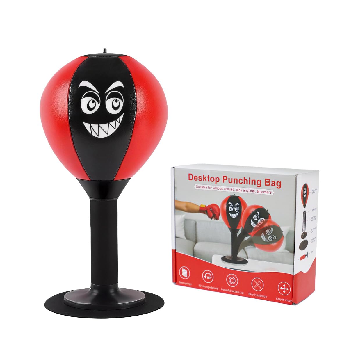 Desktop Punching Bag with Suction Cup Base - Heavy Duty Stress Relief Ball for Office & Home | Funny Desk Accessories, White Elephant Gag Gifts for Coworkers, Kids & Friends