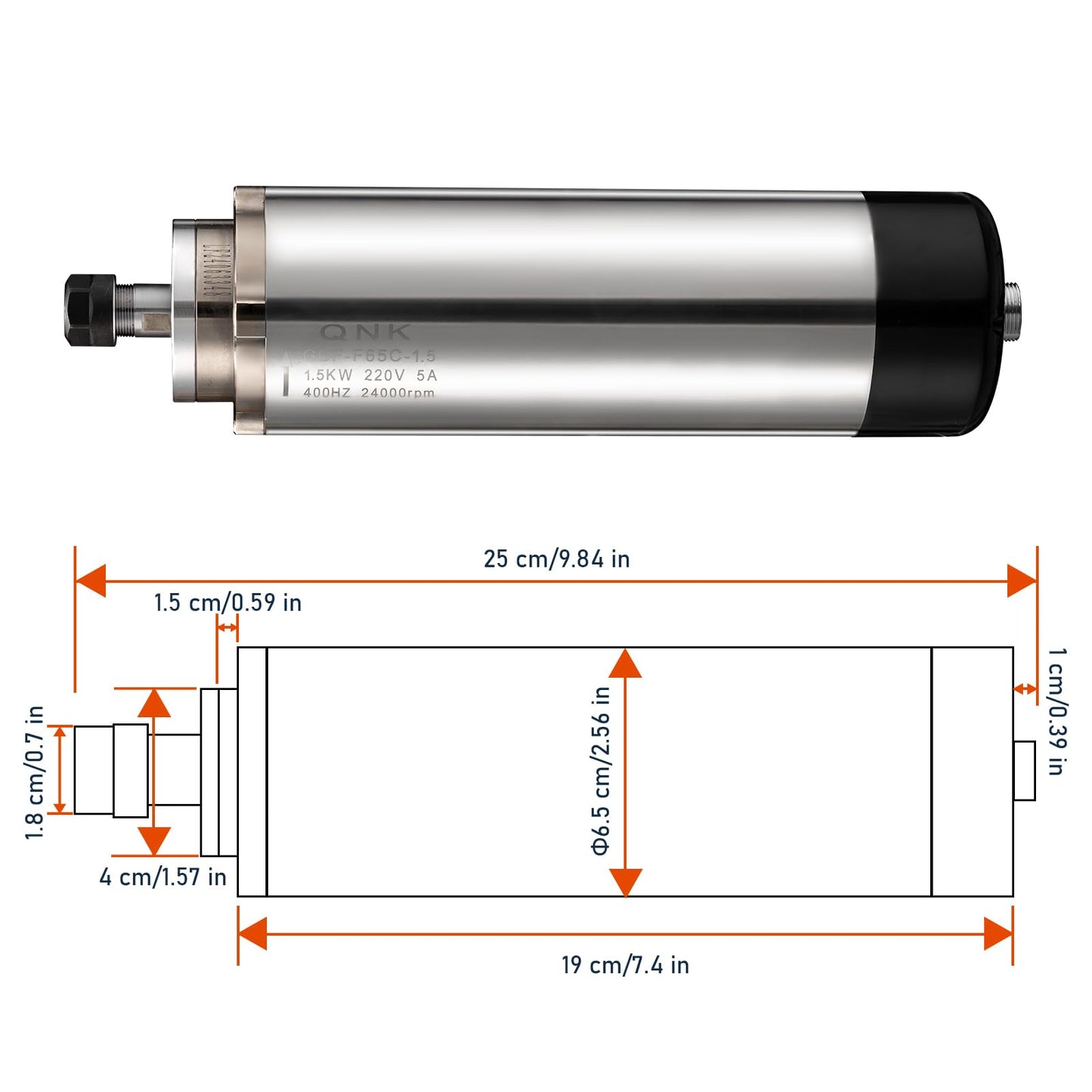 QNK CNC Spindle Motor Kits,220V 1.5KW CNC Spindle Air Cooled Spindle Motor+220V 1.5KW VFD Single to 3 Phase Inverter Variable Frequency Drive+ ER11 Collet Set