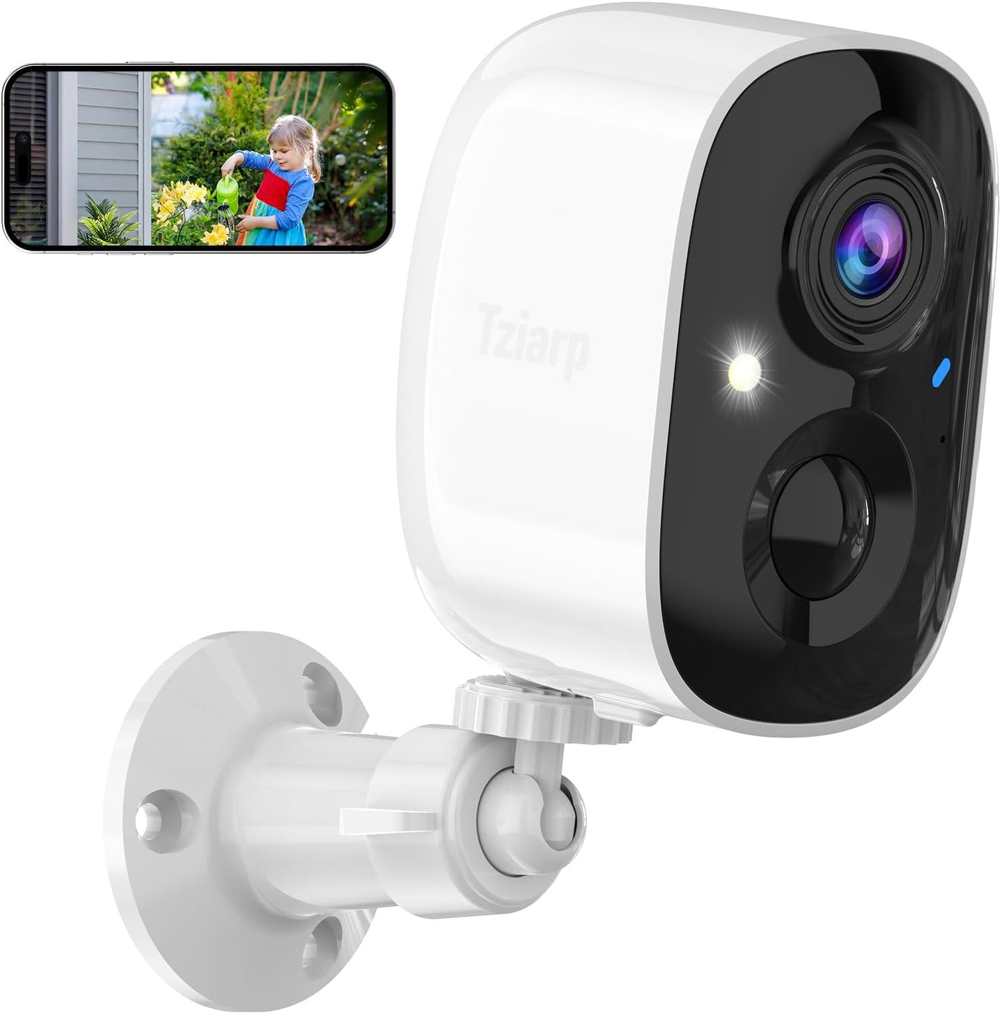 Tziarp 2K 2-Way (2.4GHz UHD Smart Wireless Security Camera Indoor/Outdoor,Battery Powered WiFi Camera with Color Night