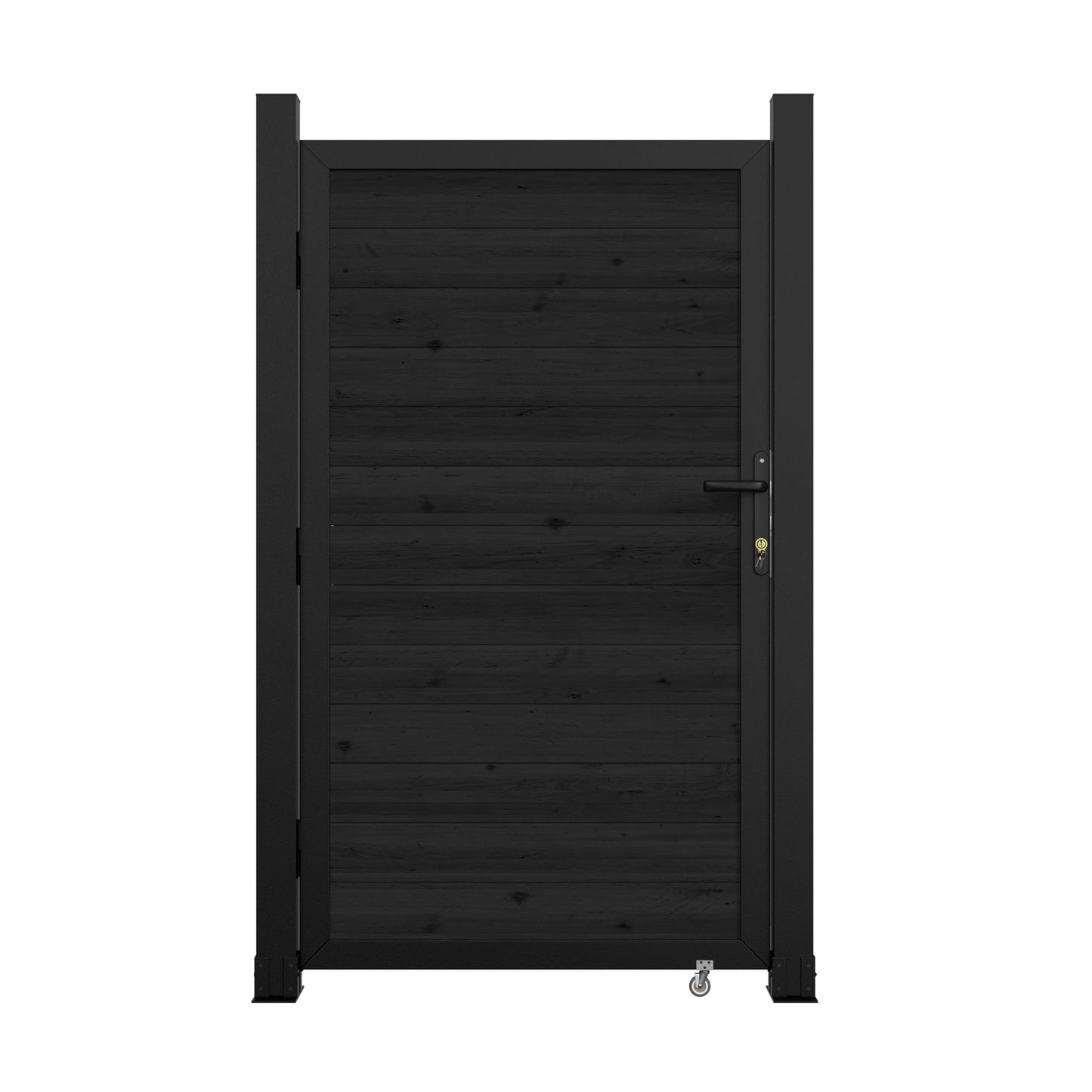 BlueWish 6 x 3 FT Cedar Wood Fence Gate Kit, Board-on-Board Privacy Fence Gate, Aluminum Frame with Security Lock System, Outdoor Garden Yard Complete Gate Kit for Backyard, Pool, Black