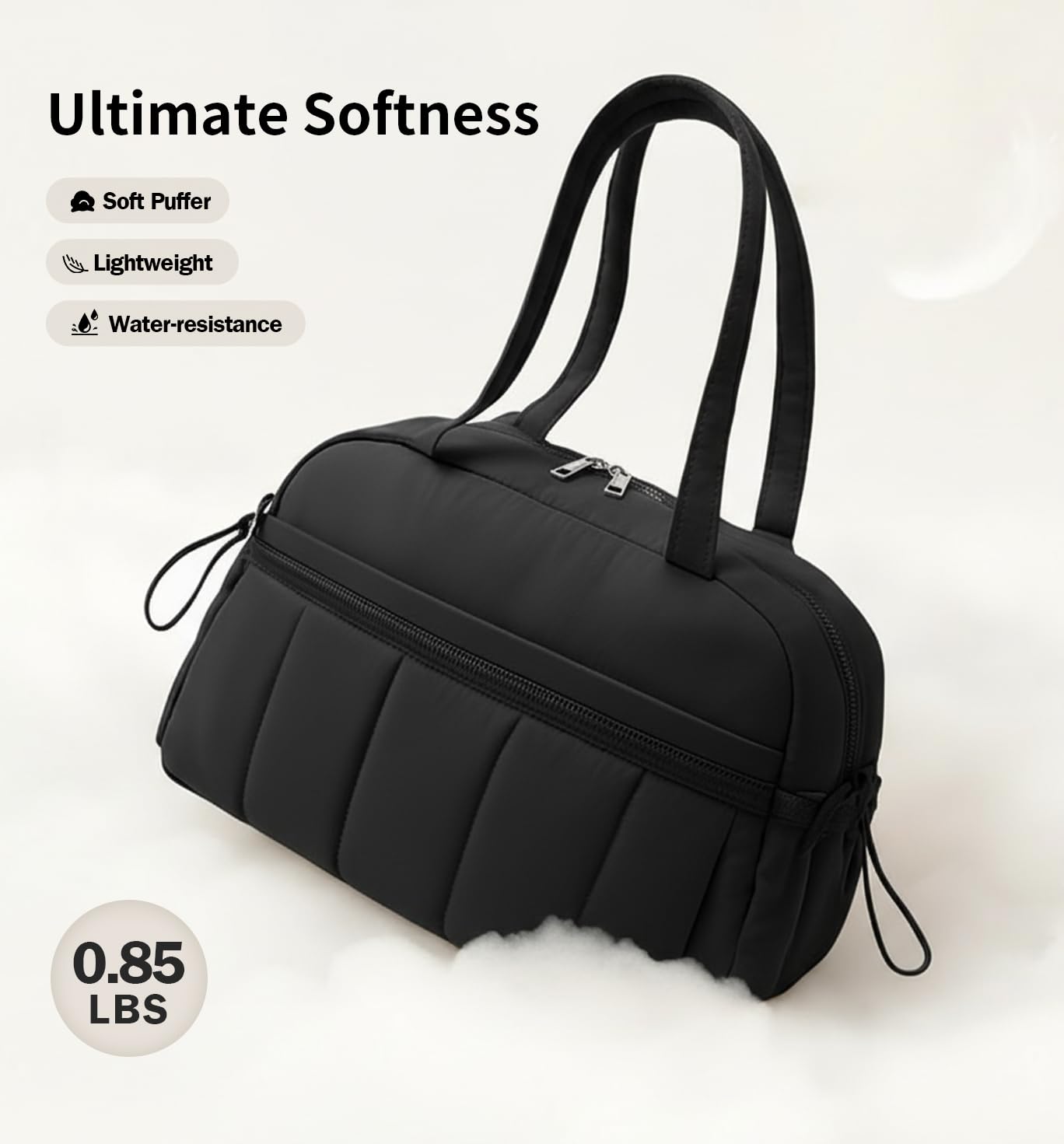 Travel Duffle Gym Bag for Women, Lightweight Puffer Carry on Weekender Bags with Wet Pocket Tote Yoga Workout Bag (Black)