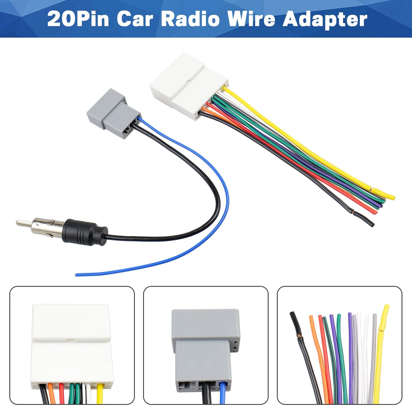 20Pin Stereo Wiring Harness Antenna Kit Car Stereo Wire Connector Replacement for Nissan Altima Frontier Versa Titan