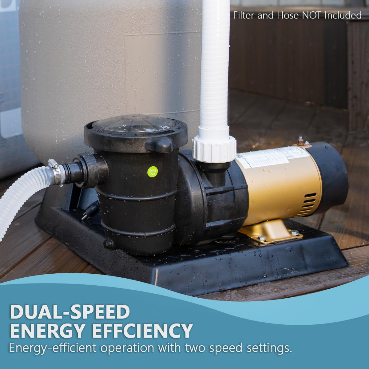 XtremepowerUS 2-Speed Variable Pool Pump 1.5 HP Swimming Pool Pump High-Flow Above-Ground Pump Large Strainer w/ 1.5" Slip On Fitting Set