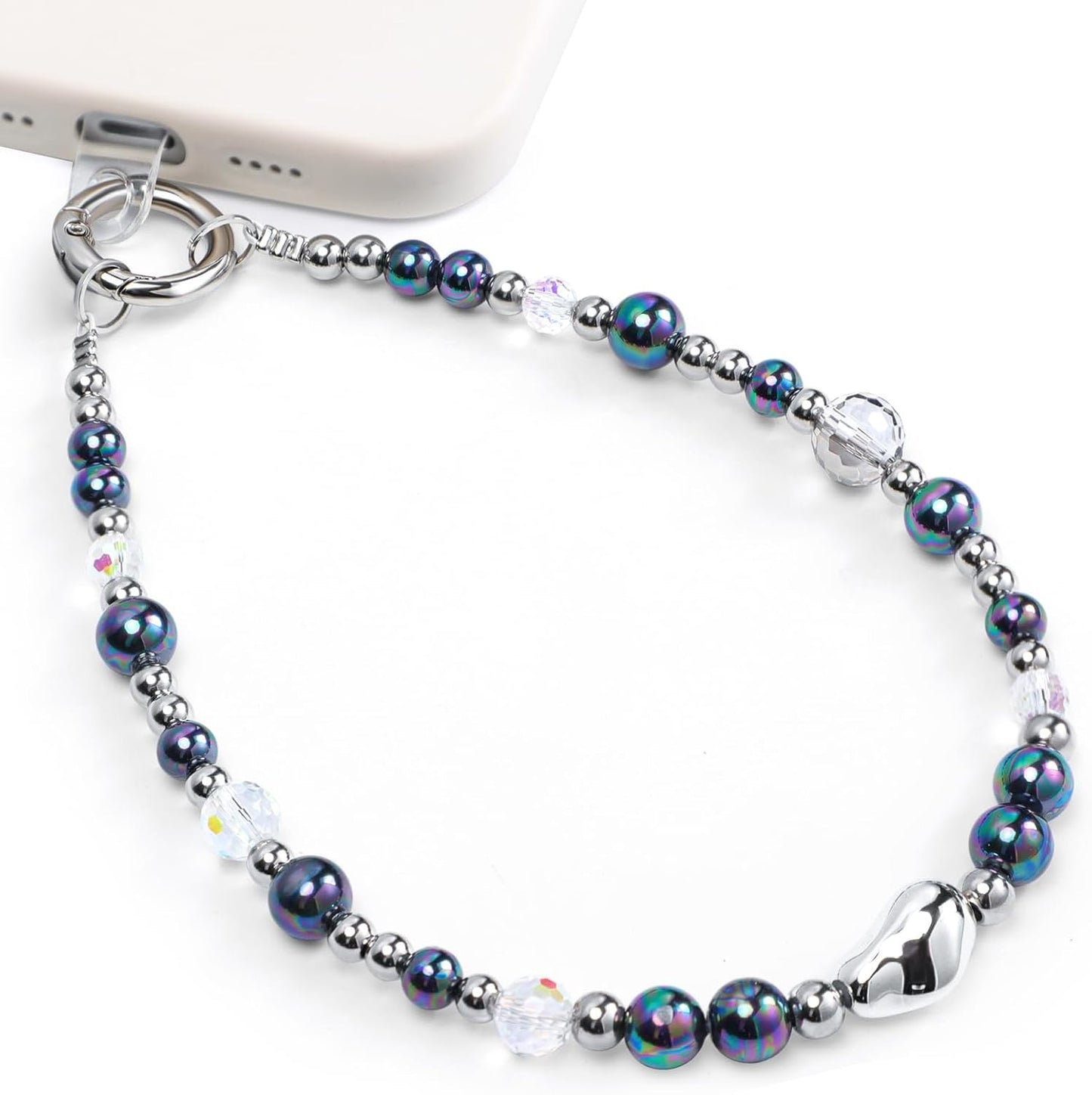 Cymoyak Phone Charm Strap, Beaded Phone Wrist Strap, Cellphone Lanyard Chain with Tether Tab.