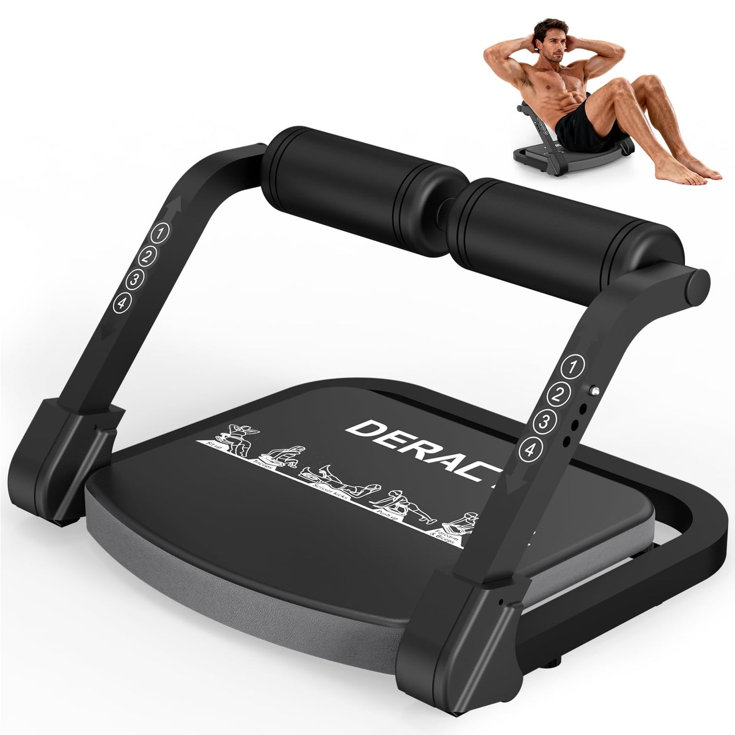 DERACY Sit Up Exercise Equipment, Adjustable Ab Machine, Multi-Functional Sit Up Machine, Ab Workout Equipment, Ab Trainer Machine for Women Men (Black Gray)