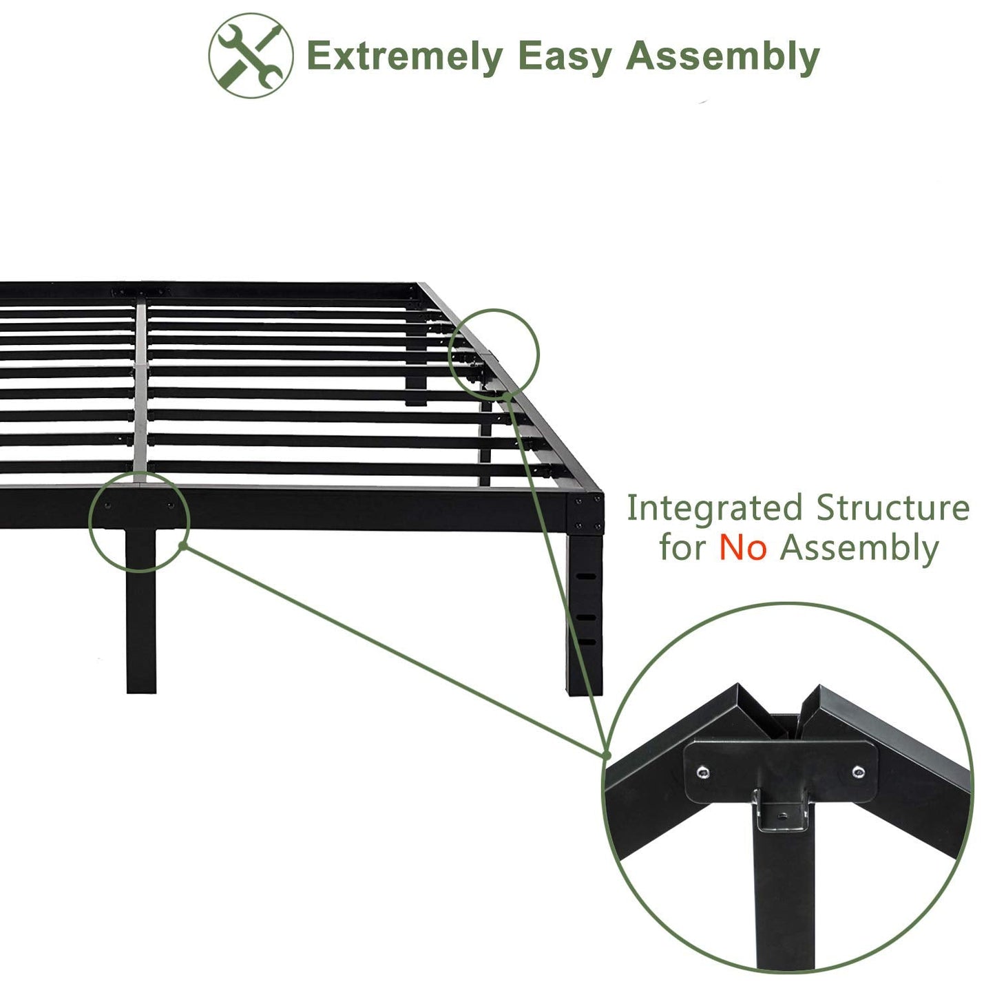 45MinST 18 Inch Maximum Storage Bed Frame/Reinforced Platform /3500lbs Heavy Duty/Easy Assembly/Mattress Foundation/Steel Slat/Noise Free, King