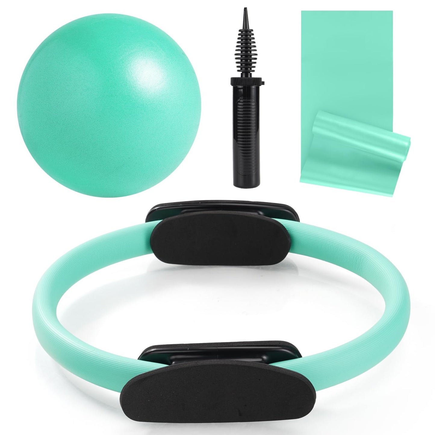 Tsikavo Pilates Ring, Pilates Ring Circle and Ball Set, 12 Inch Magic Circle Pilates Ring,9 Inch Small Exercise Ball,Resistance Bands Set, Home Pilates Equipment for Women