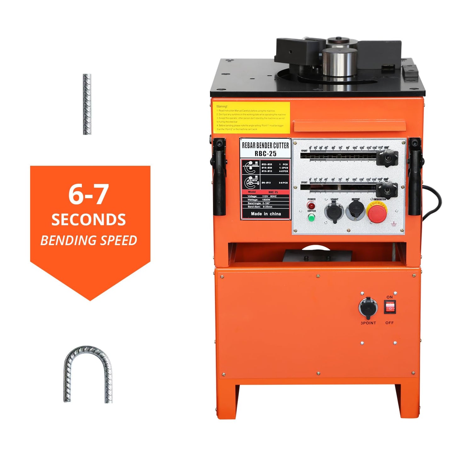 1600W Rebar Bender,19.6"l x 17.7"w x 31.1"h, Electric Rebar Bending Machine with Foot Pedal and Handle, 0°-180° Adjustable Bending Angle, 6-7 Seconds Fast Bending Speed