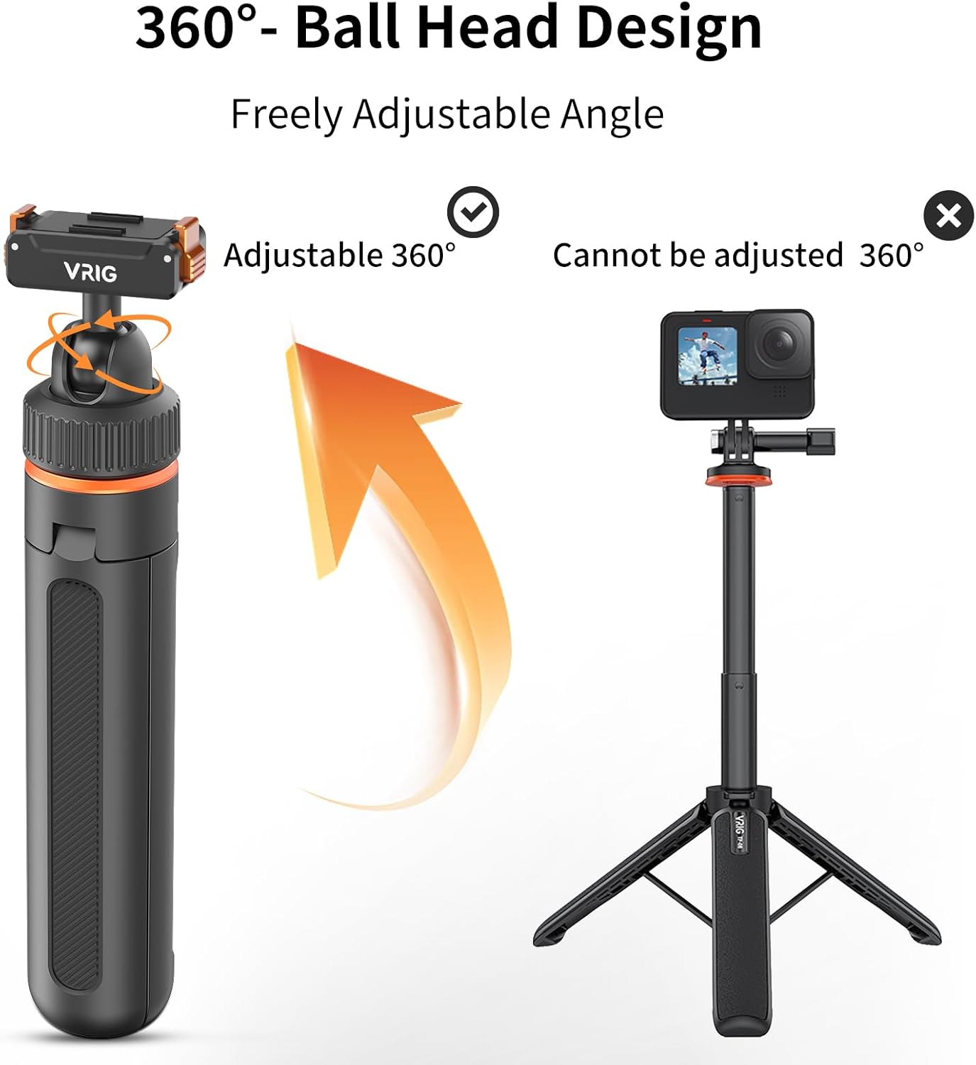 VRIG 40cm/15.7" 5 4/ 360, AC-79 Telescopic Selfie Stick Tripod for DJI Osmo Action Pro/ Osmo Action Camera Vlog Handle