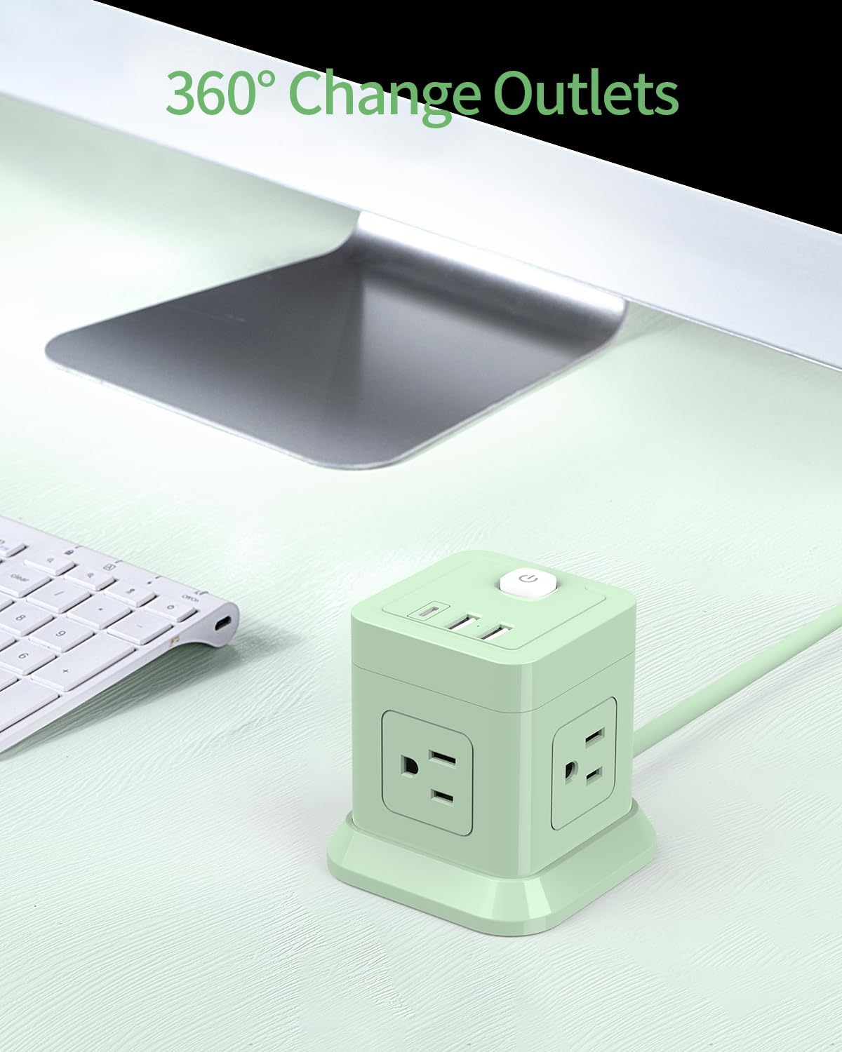 FDTEK 4 3 (1 Cube Power Strip, Widely Spaced Outlet with USB USB C) Flat Plug Power Strips with Long Extension Cords