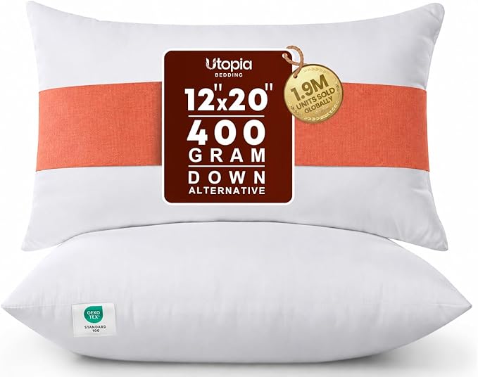 Utopia Bedding 12x20 Pillow Inserts, Set of 2, White – Indoor Decorative Throw Pillows for Bed, Sofa & Couch – Soft, Supportive & Fluffy Cushion Inserts