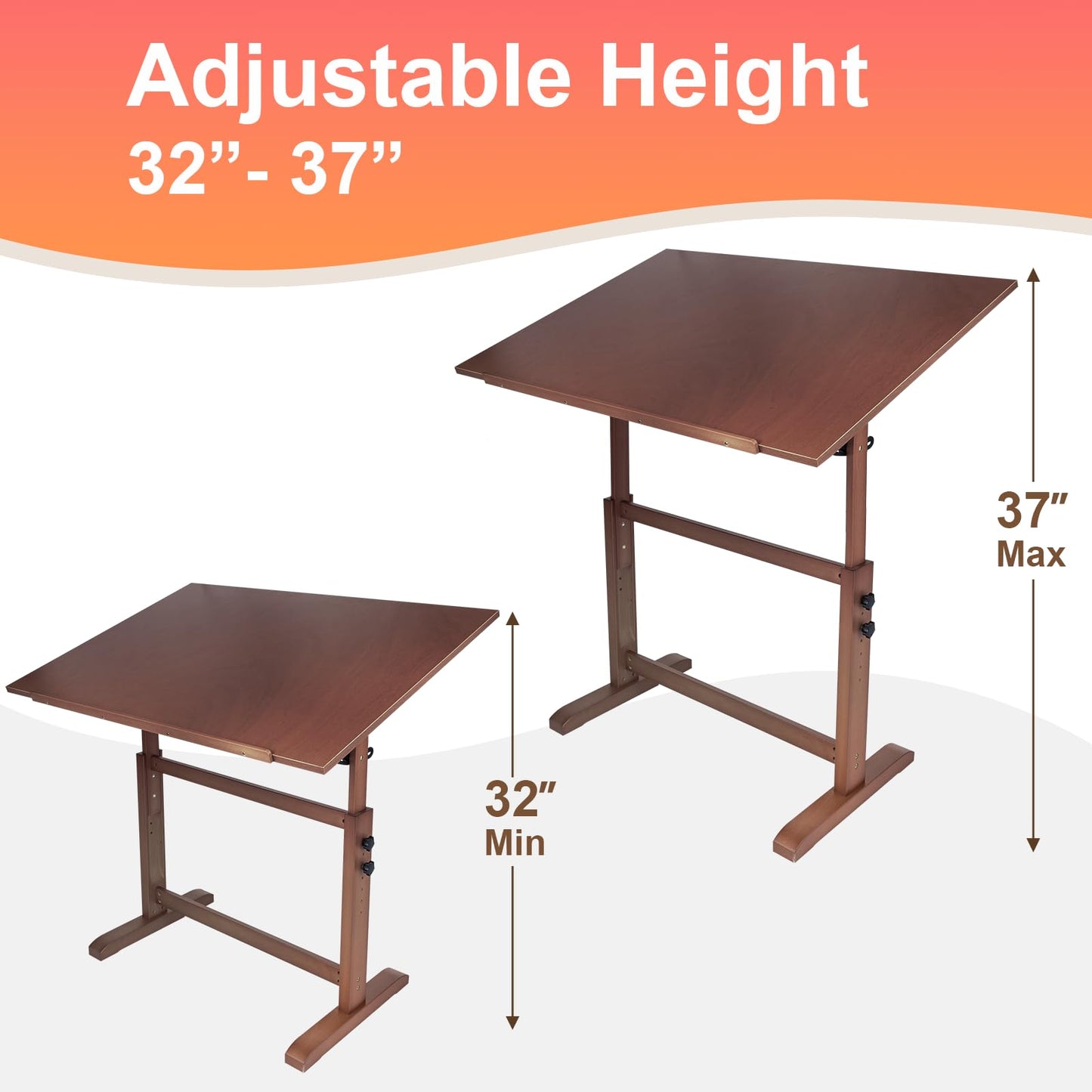 Falling in Art Wooden Drafting Table and Stool Set, Walnut 30" x 42" Adjustable Height and Angle Solid Wood Drawing Desk for Adults, Artist Craft Table for Painting Artwork, Reading, and Writing