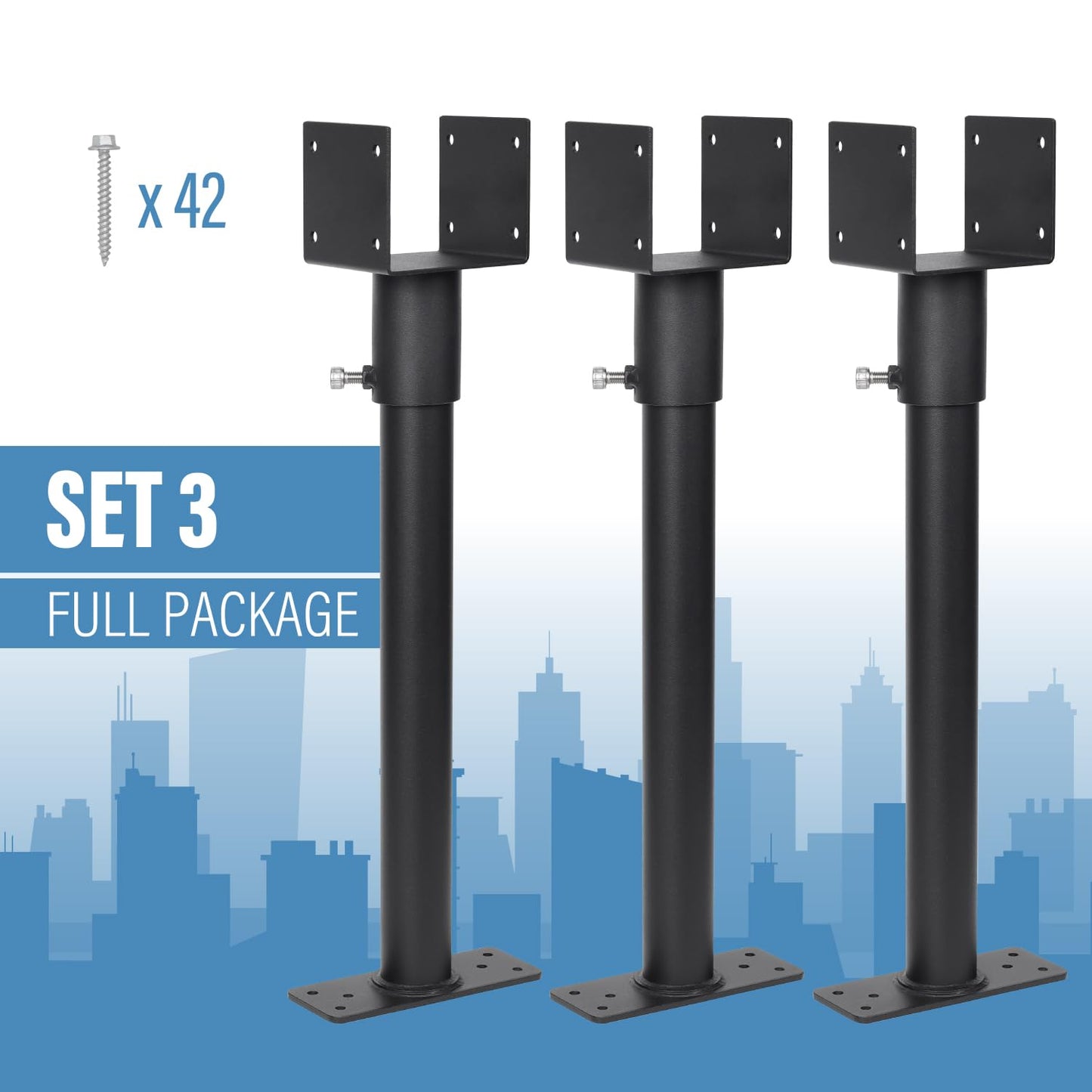 3 Pack 304 Stainless Steel 3.6" Heavy Duty Saddle Roof Riser for Patio Pergolas, 18-1/4" High (Black)